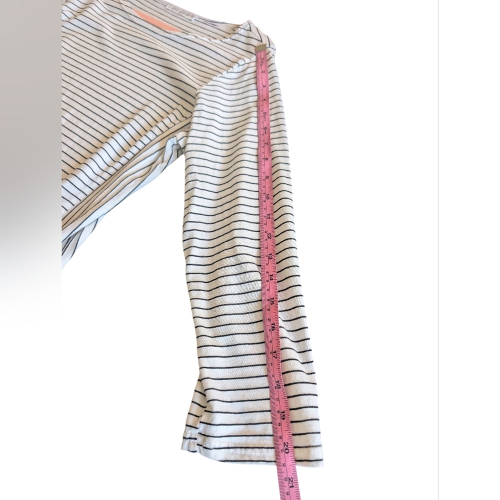 Cut Loose Vertical And Horizontal Black And White Stripe Boatneck 3/4 Sleeve Tee - Picture 3 of 9